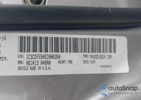 2014 Dodge Dart Gt z USA, uszkodzony, nr VIN 1C3CDFEB4ED906350